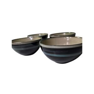 Set of 4- GIBSON ELITE Brown Everton Teal Stoneware Heavy Cereal Soup Bowls